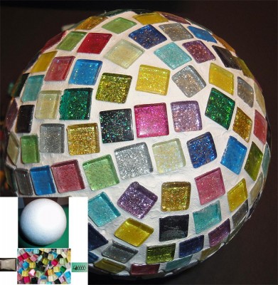 Bastelset: Styropor kugel ca. 10cm mit 340 Glitzermosaik 1x1cm