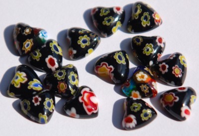 Mini Mosaik Herz 1 cm schwarz mit buntem Muster, 15 St.- ca. 6 g