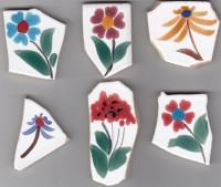 Bruchfliesen Blumen handbemalt 6 St�ck- ca. 110g.