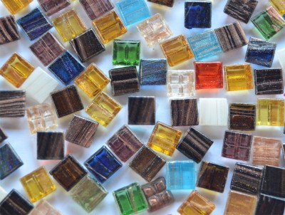 Mini Mosaiksteine 1x1cm Bunt Mix-Glitzer-Flimmer 150 St. ca.110g