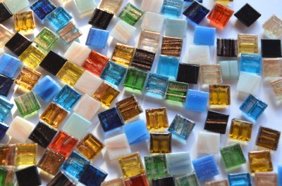 Mini Mosaik mit Flimmer (Goldfäden) bunt 1x1 cm 300 St.- ca.204g