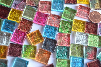 Mosaiksteine mit auffälligem Muster bunt, 15x15mm 30 St.- ca.58g Mosaiksteine mit auffälligem Muster bunt, 15x15mm 30 St.- ca.58g