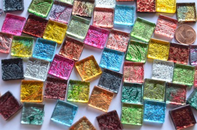 Mosaiksteine mit auffälligem Muster bunt, 15x15mm 30 St.- ca.58g Mosaiksteine mit auffälligem Muster bunt, 15x15mm 30 St.- ca.58g