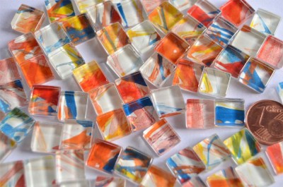 Mosaiksteine (Soft-Glas) mit Muster N780, 1x1cm 110 St.- ca.90g Mosaiksteine (Soft-Glas) mit Muster N780, 1x1cm 110 St.- ca.90g