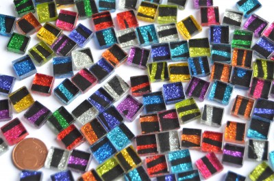 Mosaiksteine Softglas Glitzer Zebra bunt 1x1cm 100 St.- ca. 85g Mosaiksteine Softglas Glitzer Zebra bunt 1x1cm 100 St.- ca. 85g