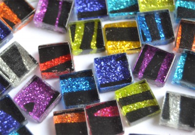 Mosaiksteine Softglas Glitzer Zebra bunt 1x1cm 100 St.- ca. 85g Mosaiksteine Softglas Glitzer Zebra bunt 1x1cm 100 St.- ca. 85g