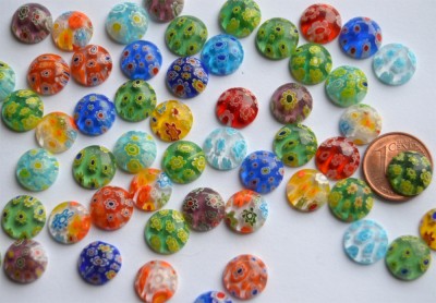 Schmucksteine Millefiori ohne Loch rund 1 cm Nr.2, 5 St.- ca.2g Schmucksteine Millefiori ohne Loch rund 1 cm Nr.2, 5 St.- ca.2g