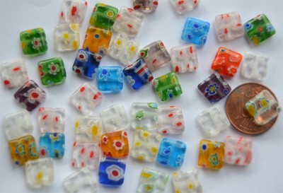 Schmucksteine Mosaik Millefiori bunt N1 , 8x8mm, 10 St.- ca. 3g