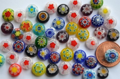 Schmucksteine Mosaik Millefiori rund bunt 8mm, 10 St.- ca. 3g Schmucksteine Mosaik Millefiori rund bunt 8mm, 10 St.- ca. 3g