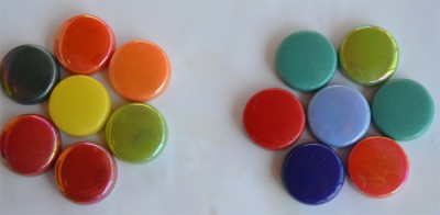 Glas Mosaiksteine rund 20mm Buntmix Stärke 6mm 100g ca. 22 St.