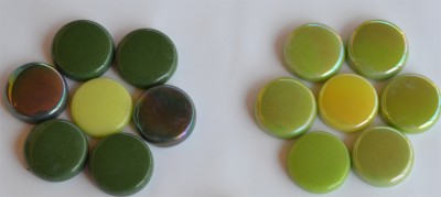 Glas Mosaiksteine rund 20mm Grünmix Stärke 6mm 100g ca. 22 St.