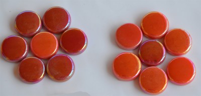 Glas Mosaiksteine rund 20mm Rotmix Stärke 6mm 100g ca. 22 St.