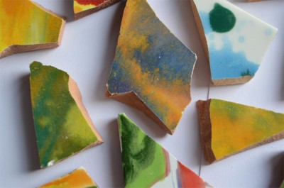 Bruchmosaik handbemalt dann gebrochen bunt-Maria 10 St. ca. 110g