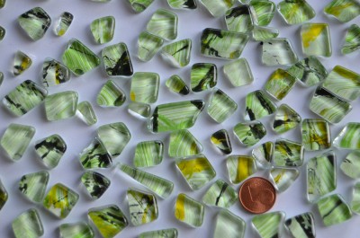 Glas Mosaiksteine unregelm. Muster grün 100g ca. 60St. Glas Mosaiksteine unregelm. Muster grün 100g ca. 60St.