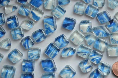 Glas Mosaiksteine unregelm. Muster blau 100g ca. 60St. Glas Mosaiksteine unregelm. Muster blau 100g ca. 60St.