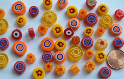 Millefiori rund Sonnenmix 7-15mm 30g, ca. 25-30 St.