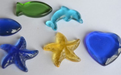 Deko Glassteine handgearbeitet Maritim 6 Stück ca. 16g.