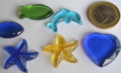Deko Glassteine handgearbeitet Maritim 6 Stück ca. 16g.