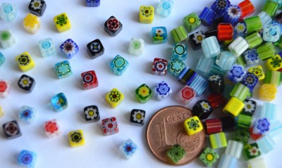 Mini Millefiori Schmuckmosaik bunt 4x4mm ohne Loch 4g ca. 30 St.