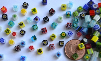 Mini Millefiori Schmuckmosaik bunt 4x4mm ohne Loch 4g ca. 30 St.