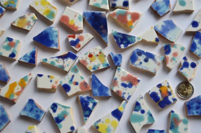 Bruchmosaik handbemalt dann gebrochen bunt-blue 10 St. ca. 110g