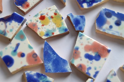 Bruchmosaik handbemalt dann gebrochen bunt-blue 10 St. ca. 110g