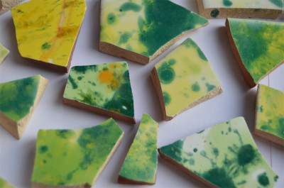 Bruchmosaik handbemalt dann gebrochen bunt-green 10 St. ca. 110g