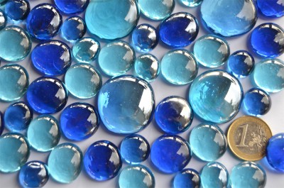 Glasnuggets Blaumix, 3 versch. Größen 13-33mm 350g ca.81St.