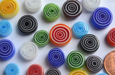 Millefiori Glas Mosaiksteine rund bunt Spirale 7-12mm 20g ca20St