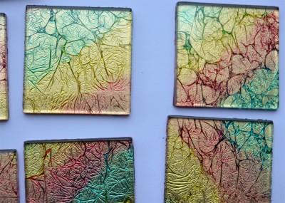 Glas Mosaiksteine 5x5cm Blattstruktur Muster N2, 1 St. ca24g Glas Mosaiksteine 5x5cm Blattstruktur Muster N2, 1 St. ca24g