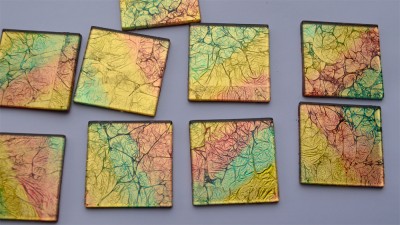 Glas Mosaiksteine 5x5cm Blattstruktur Muster N2, 1 St. ca24g Glas Mosaiksteine 5x5cm Blattstruktur Muster N2, 1 St. ca24g