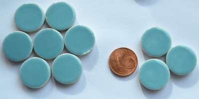 Keramik Mosaiksteine rund glanzend 17-18 mm hellblau 10 St.- 20g