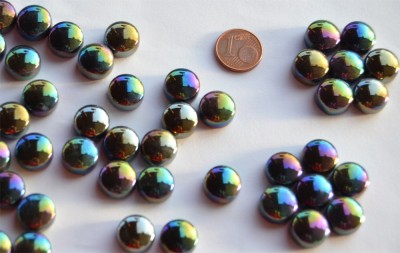 Mosaiksteine irisierend rund 12mm schwarz Stärke 6mm 50g, ca32St