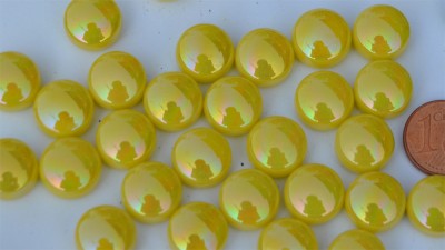 Mosaiksteine irisierend rund 12mm gelb Stärke 6mm 50g, ca. 32St.