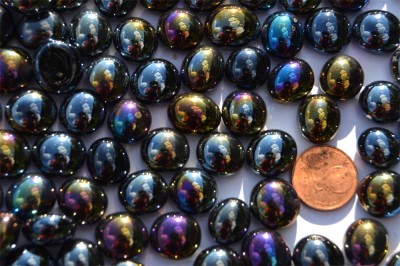 Glasnuggets 10-12mm schwarz opak irisierend, NICHT transp. 70g, ca50St.