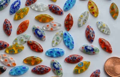 Millefiori Glas Mosaiksteine oval lang bunt 15x7mm 10 St. ca. 4g
