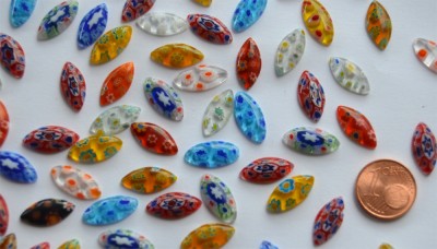 Millefiori Glas Mosaiksteine oval lang bunt 15x7mm 10 St. ca. 4g
