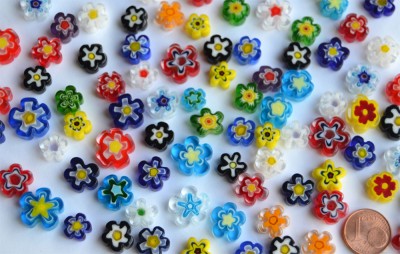 Millefiori Glas Mosaiksteine Blüten bunt 10-15mm 5 St. ca. 5g