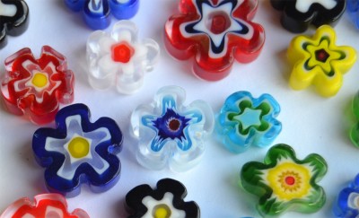 Millefiori Glas Mosaiksteine Blüten bunt 10-15mm 5 St. ca. 5g