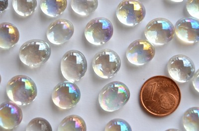 Mini Glasnuggets 10-12mm weiß irisierend transp. 70g ca. 50 St.