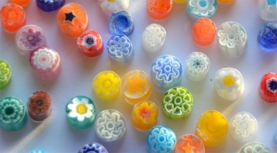 Mini Millefiori Schmuckmosaik bunt rund Ø 2-8mm, 20 St. ca.2g.