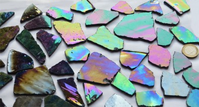 Tiffany Glas schwarz auf einer Seite perlmutt 200g, ca.20-30 St. Tiffany Glas schwarz auf einer Seite perlmutt 200g, ca.20-30 St.