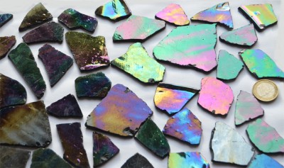 Tiffany Glas schwarz auf einer Seite perlmutt 200g, ca.20-30 St. Tiffany Glas schwarz auf einer Seite perlmutt 200g, ca.20-30 St.