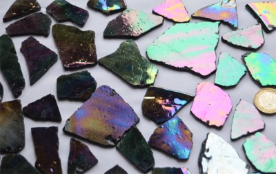 Tiffany Glas schwarz auf einer Seite perlmutt 200g, ca.20-30 St. Tiffany Glas schwarz auf einer Seite perlmutt 200g, ca.20-30 St.