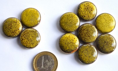 Mosaiksteine rund Tupfenmuster Leopard gelb ca. 20mm, 10 St.- 30