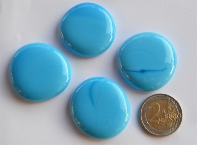 Dekosteine XL 32-37mm blau opak nicht transparent 4 Stück ca. 70g.
