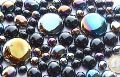 Glasnuggets schwarz Mix opak in 3 Größen 10-44 mm, 230g, ca. 75 St.