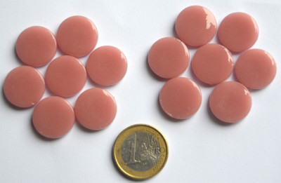 Glas Mosaiksteine rund 17-18mm rosa Stärke 4mm, 14 St.- 30g.