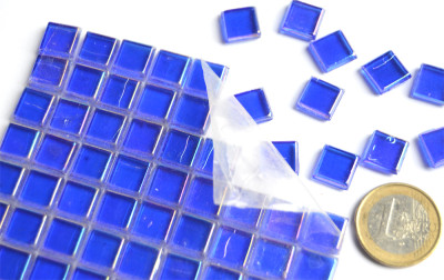 Mosaiksteine blau transparent mit Regenbogenschimmer 1x1cm, 60 St.- ca.50g
