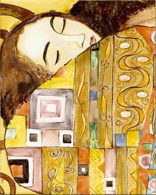 bemalte Wandfliesen 125x80 cm "Klimt: die Umarmung"